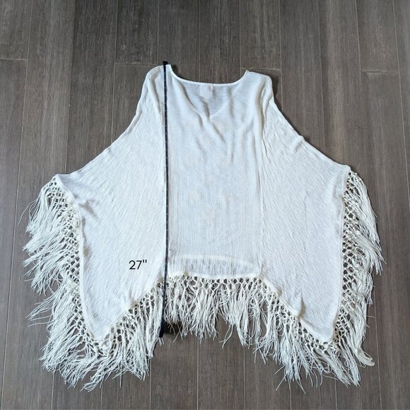 Knox Rose Boho Fringe Poncho Tunic Top – Ivory – Size S/M - Picture 11 of 12